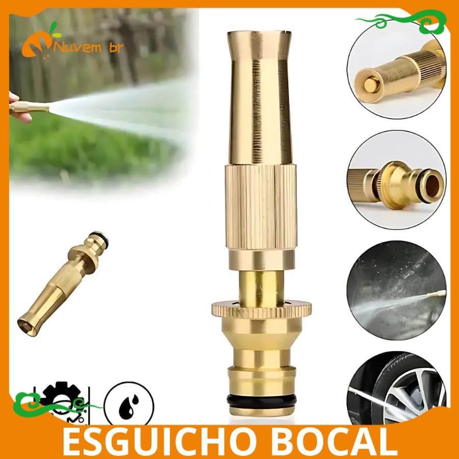 Bico de Mangueira Esguicho Água Regar Pistola Alta Pressão Ajustável Ponta Cobre Bocal Latão Limpeza Jardim Carro NUVEM