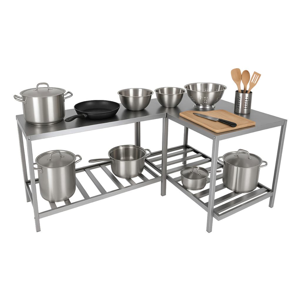 Kit Com 2 Mesas De Inox Suporte Paneleira Choppeira 120cm