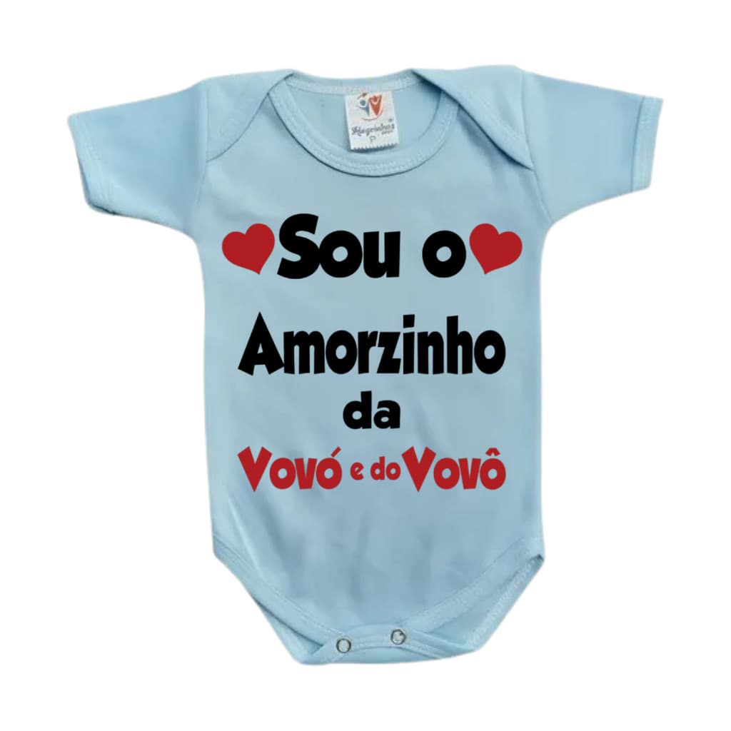 Body Manga Curta C/ Frase Sou O Amorzinho da Vovó e Vovô Na Cor Azul