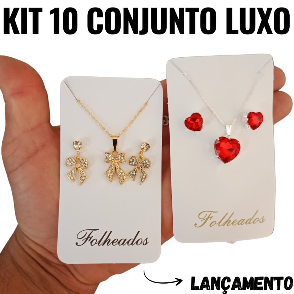 ✨ Kit 10 Conjuntos Colar + Brinco de Luxo ✨ Banhado Ouro 18k e Prata 925 + Garantia 1 Ano!