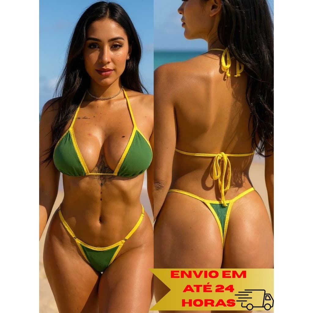 Conjunto de Biquíni Feminino de Fita com Amarração Ajustável Alcinhas Finas Moda Praia Piscina Verão2025