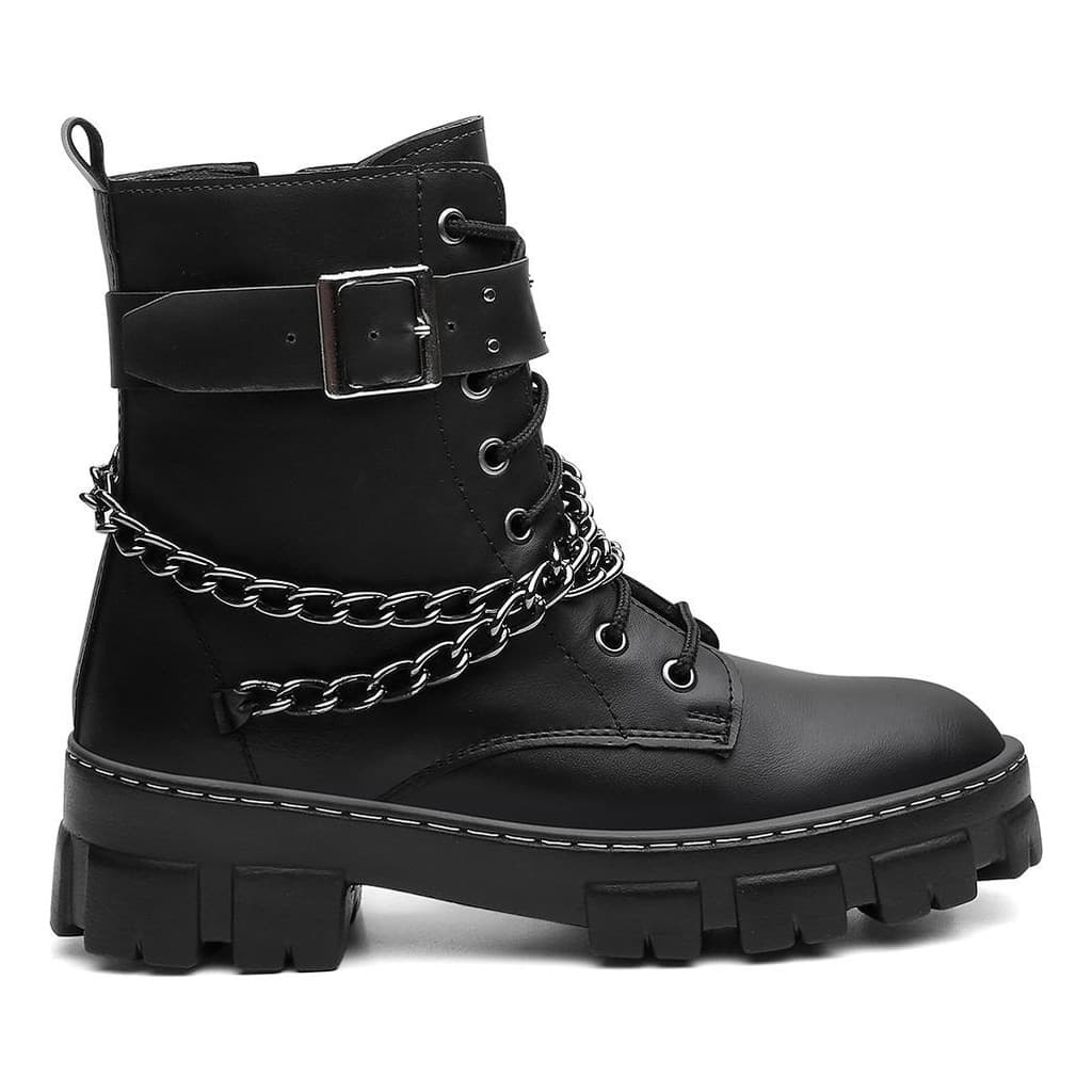 Bota Feminina Tratorada Correntes Rock Life Estilosa Preta