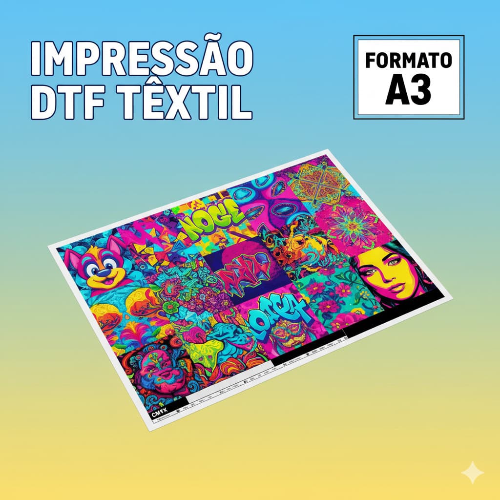 DTF TÊXTIL - FOLHA A3 (29,cm x 42cm) - Aplique você mesmo com ferro de passar roupa ou prensa térmica