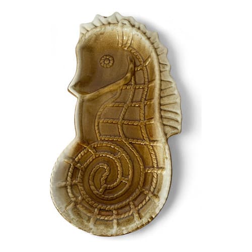 Travessa Petisqueira Formato Cavalo Marinho Cerâmica Cor Marrom