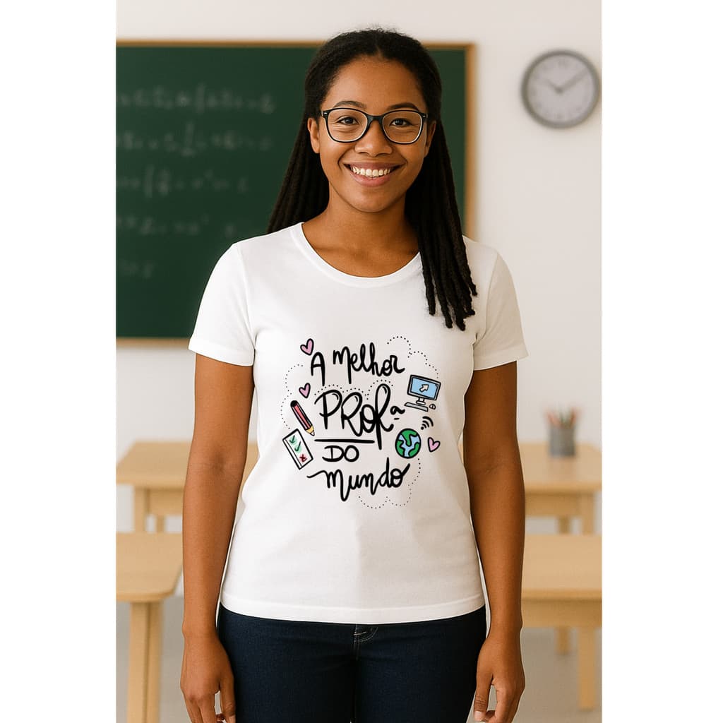 Camiseta Tradicional Algodão Professora Feminina Casual Luxo