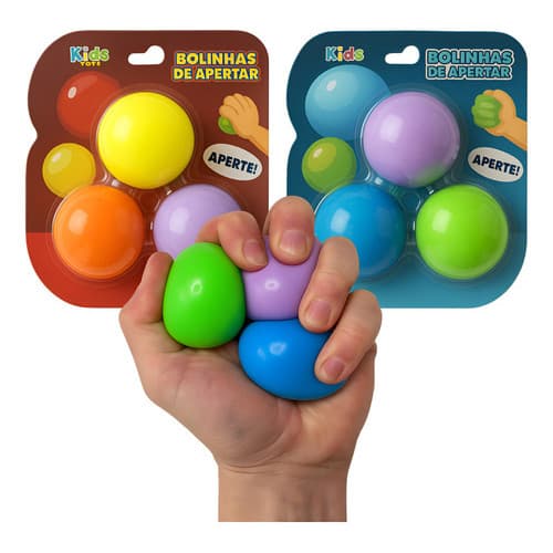 Kit 3 Bolinhas De Apertar Squish Antistress Colorido Fidget