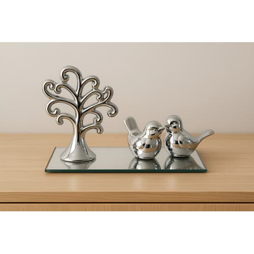 Kit Decoração Sala Cerâmica Bandeja Espelhada Enfeite Árvore