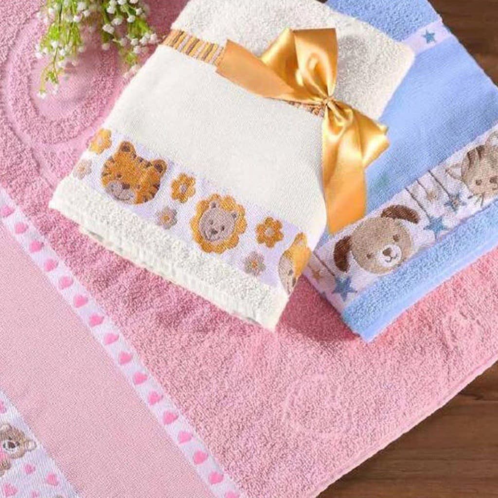 Kit 2 Toalhas de Banho Bebê Neném Kids Infantil Para Bordar Ponto Cruz