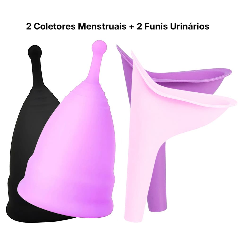 Kit Feminino 2 Coletor Menstrual de Silicone Reutilizável + 2 Funil Urinário Xixi em Pé