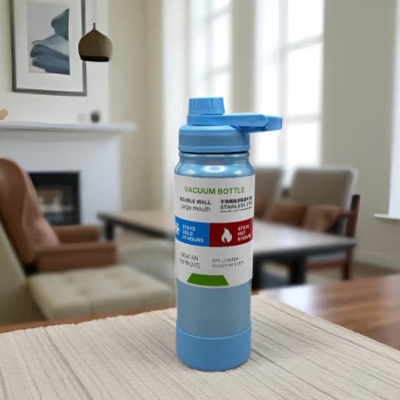 Garrafa Térmica Aço Inox Brilhante Com Protetor Silicone 800ml Resistente Esportiva