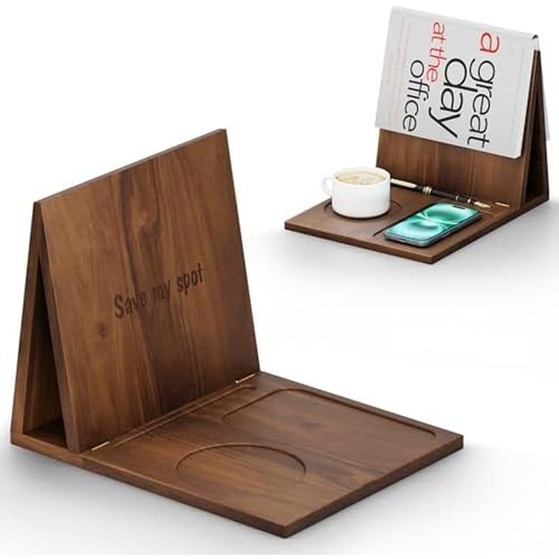 Suporte Para Livro Triangular , Descanso Livros , Manobrista De Leitura Dobrável De Acácia , Com Copo , Caneta , Óculos