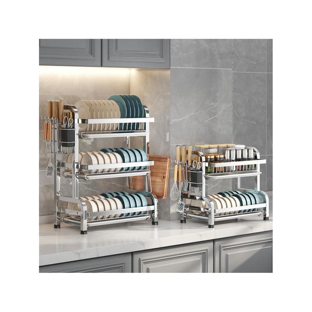 Rack de armazenamento de pratos de aço inoxidável, rack de drenagem de pratos domésticos, multifuncional, rack de armaze
