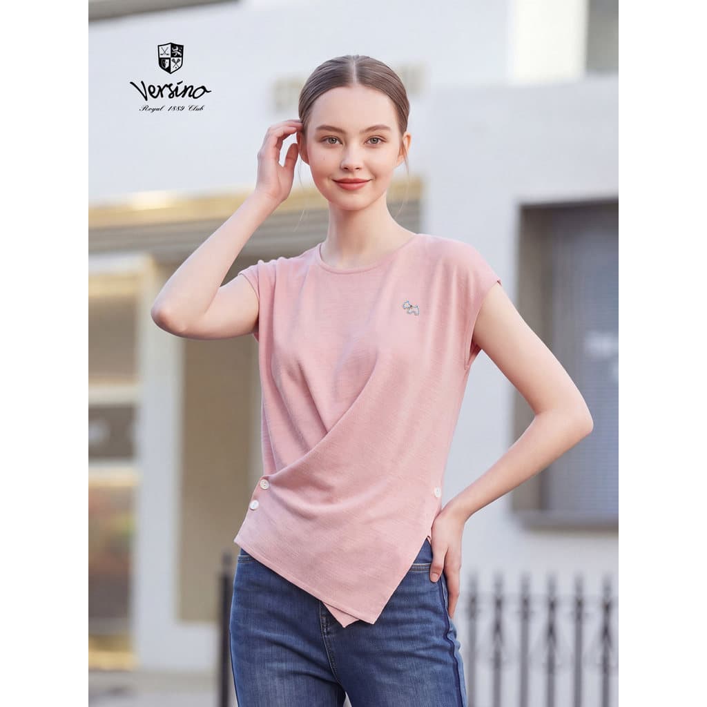 Versino/versino estilo simples camiseta de manga curta feminina verão bainha Irregular cintura estreita mais magro olhar