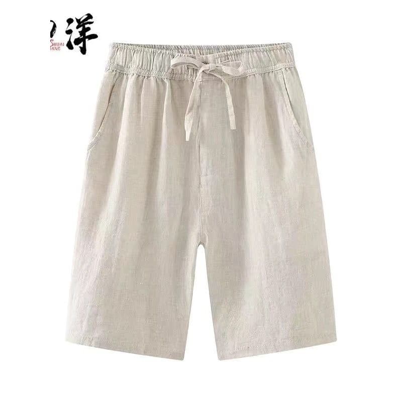 Shorts masculinos casuais de linho verão solto exterior usar calças cortadas finas e confortáveis calças cortadas de lin