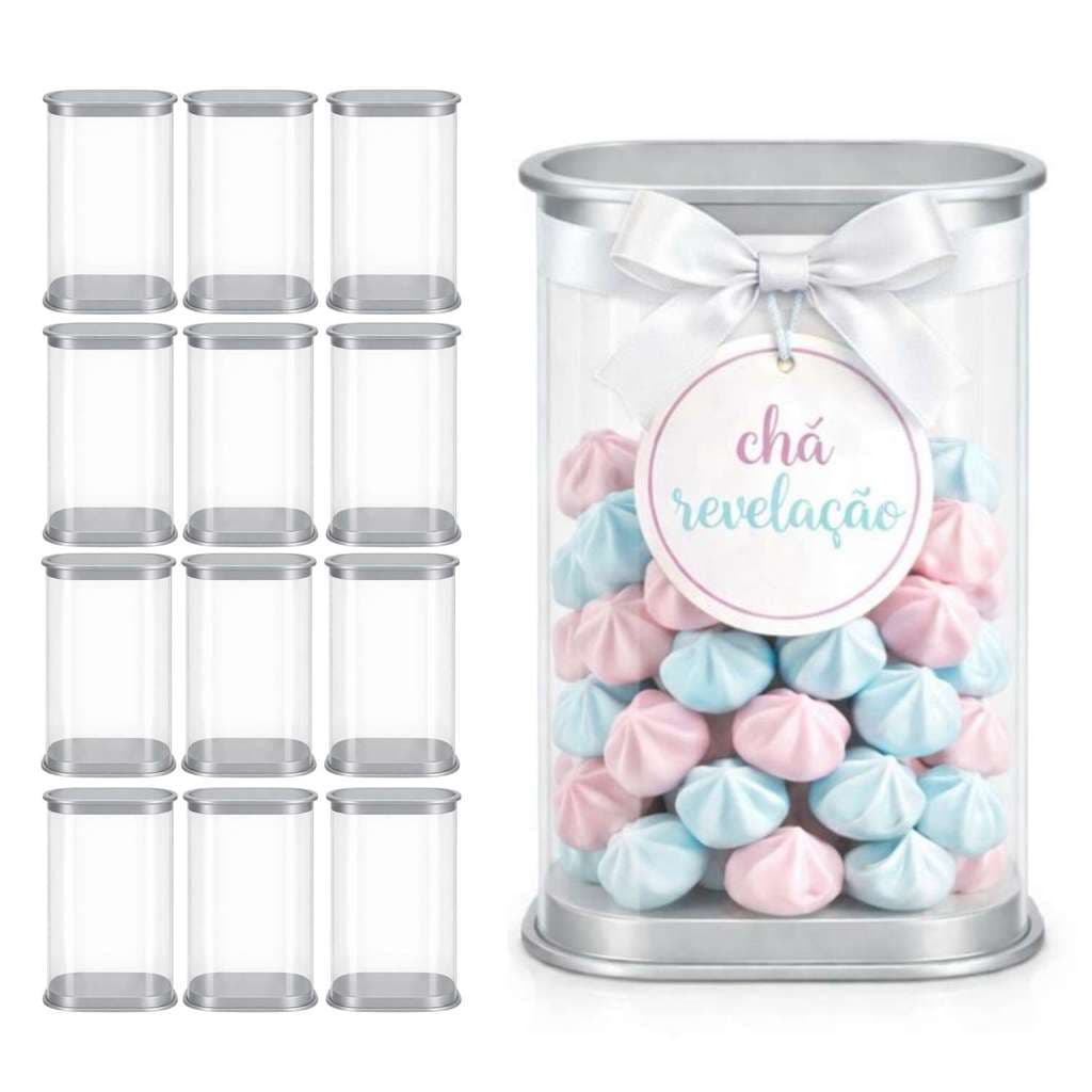 Cx 12 Tubo Lata Transparente 9x16 Para Personalizar - Prata