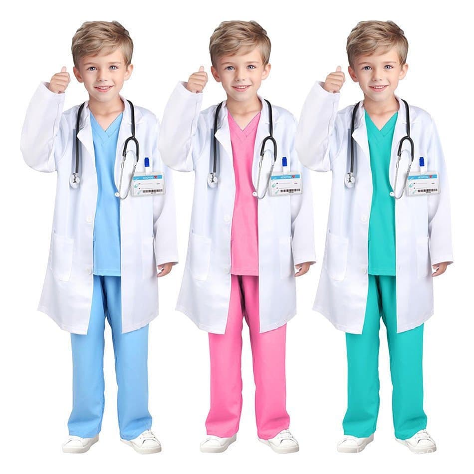 7 Peças/Pacote de Uniformes de Enfermeira Brancos para Crianças, Meninos e Meninas, Fantasia para Apresentações e Ativid