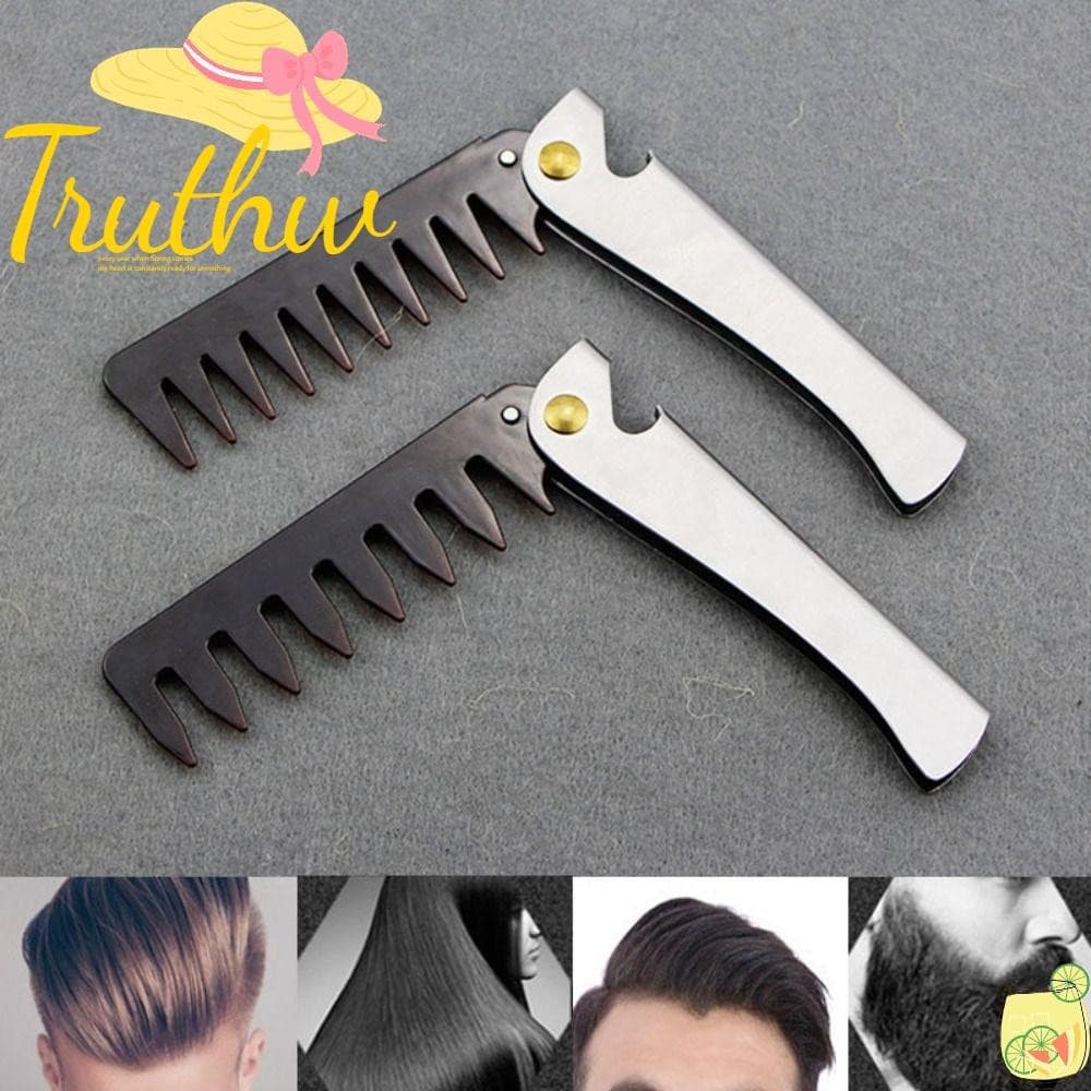Pente De Cabeça De Óleo TRUTHW , Dobrável Com Cabo De Aço Inoxidável Vintage , Ferramenta De Estilo De Cabelo Para Salão