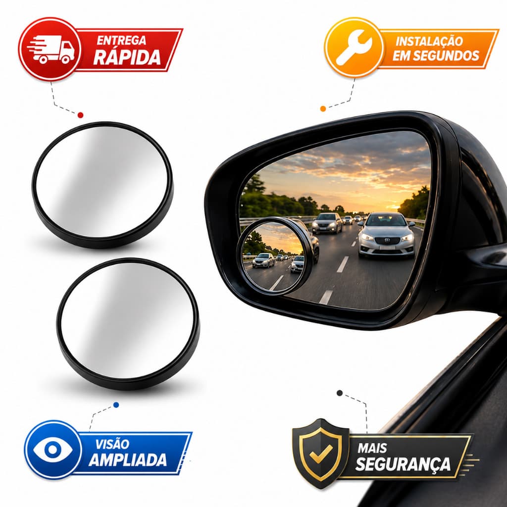 Par de Espelho Retrovisor Carro Moto Convexo Auxiliar Externo Para Pontos Cegos 5cm Universal
