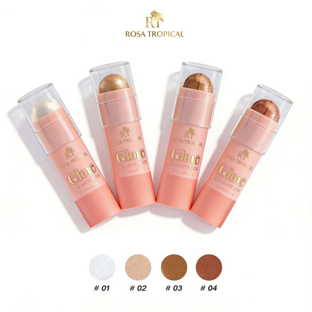 Iluminador Facial em Bastão ROSA TROPICAL Destaca Traços Efeito Glow Longa Duração Make 28,5g