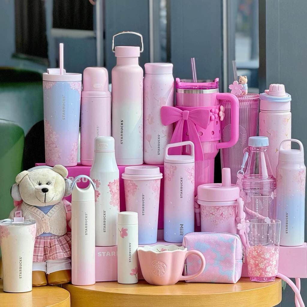 Starbucks 2025 flor de cerejeira primavera flor copo rosa menina coração marca cerâmica vidro aço inoxidável palha copo