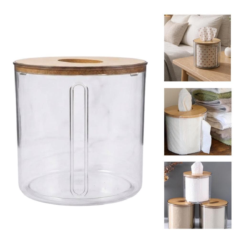 Porta Lenço Acrílico com Tampa Bambu Organizador Decorativo
