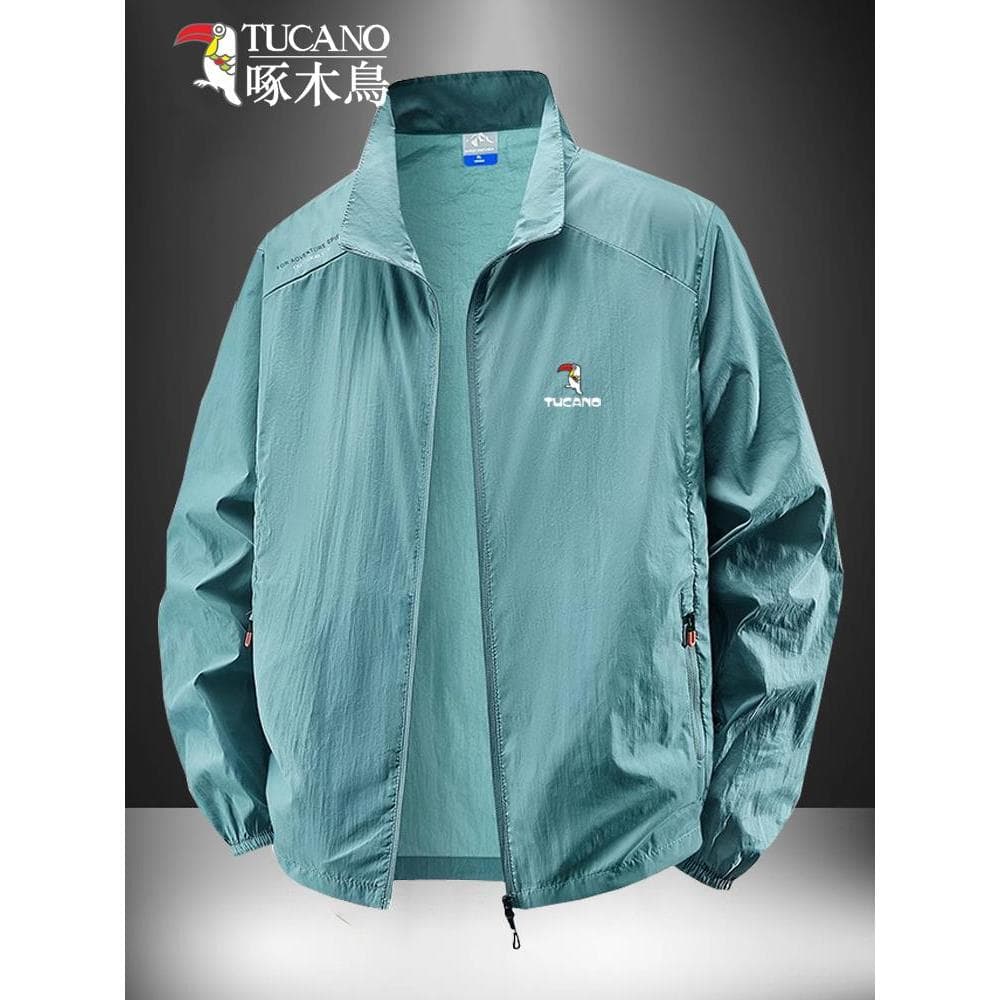 Woodpecker verão gelo seda protetor solar roupas masculinas jaqueta fina gola roupas de pele ao ar livre Anti-ultraviole