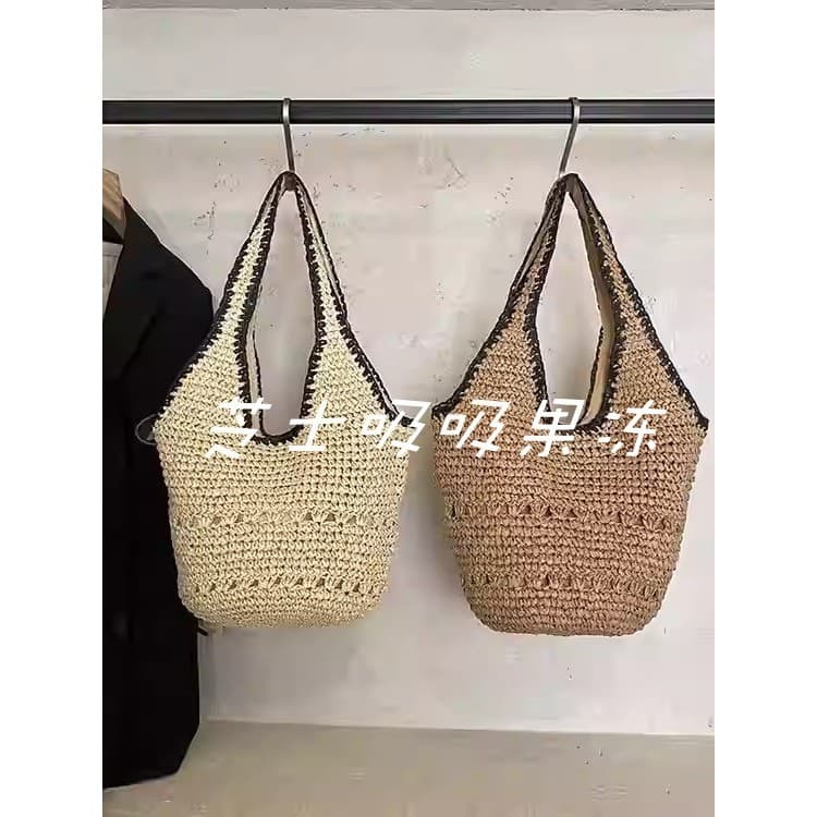 Bolsa de palha feminina tecido cesta de vegetais estilo férias sacola de palha grande capacidade simples bolsa de ombro