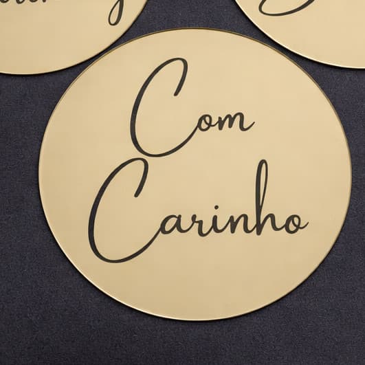 Aplique Tag Com Carinho 4cm, 5cm e 6cm Acrílico Espelhado - Kit com 10 Unidades