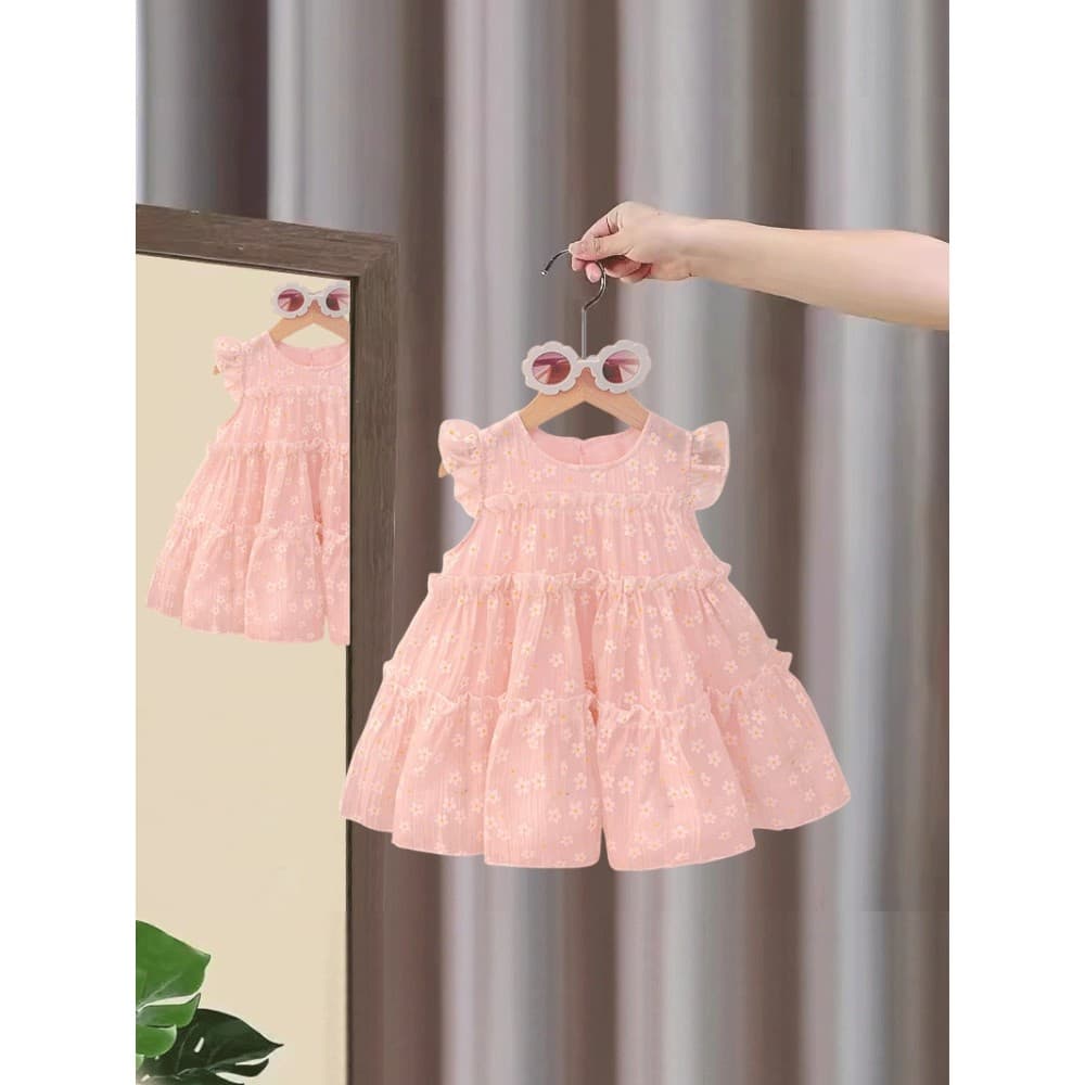 Meninas vestido 2026 novo estilo vestido de verão crianças verão gigante olhar estilo fino bebê Floral manga voadora ves