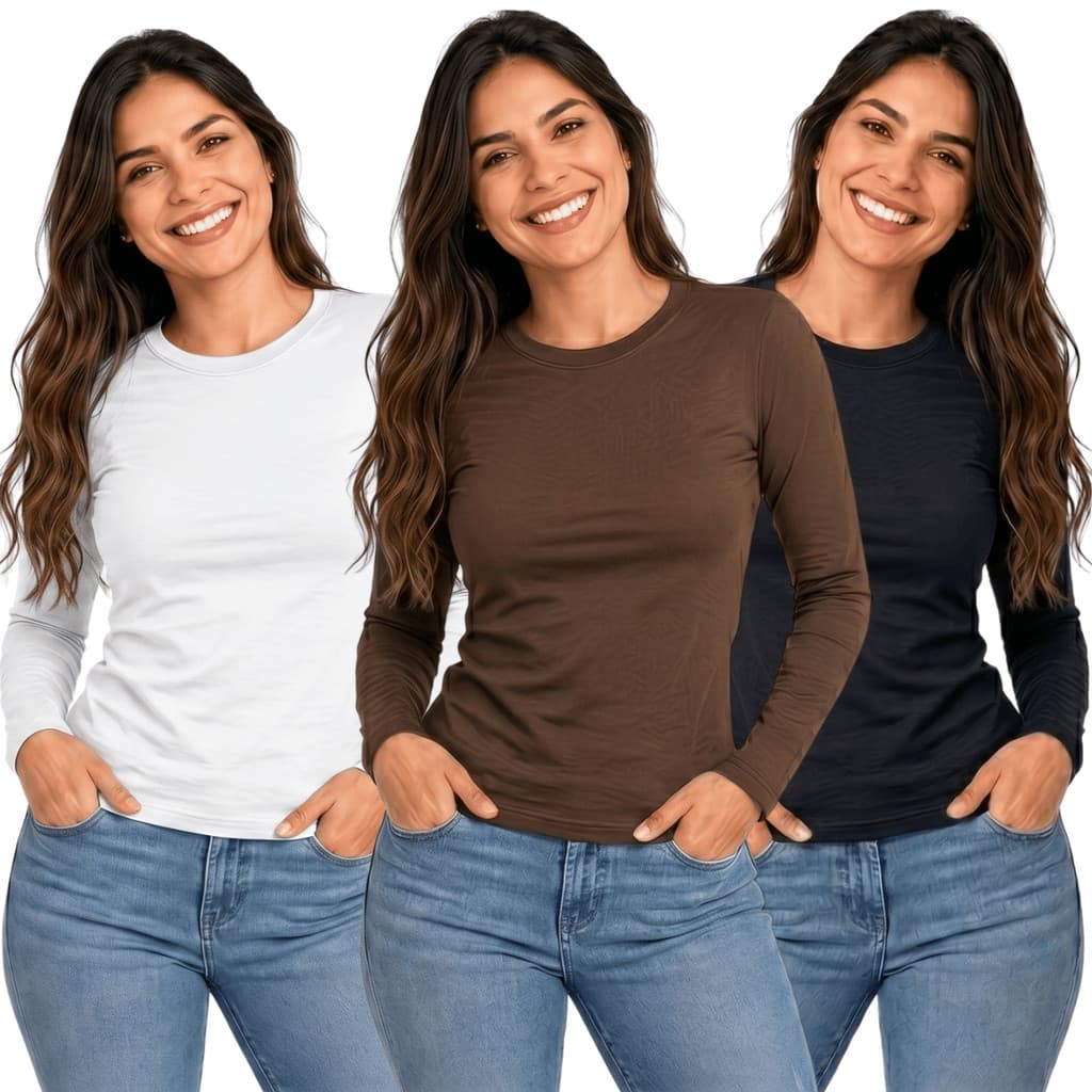 Kit 3 Camisas Feminina Uv 50+ Segunda Pele Camiseta Blusa Fria Academia Manga Longa