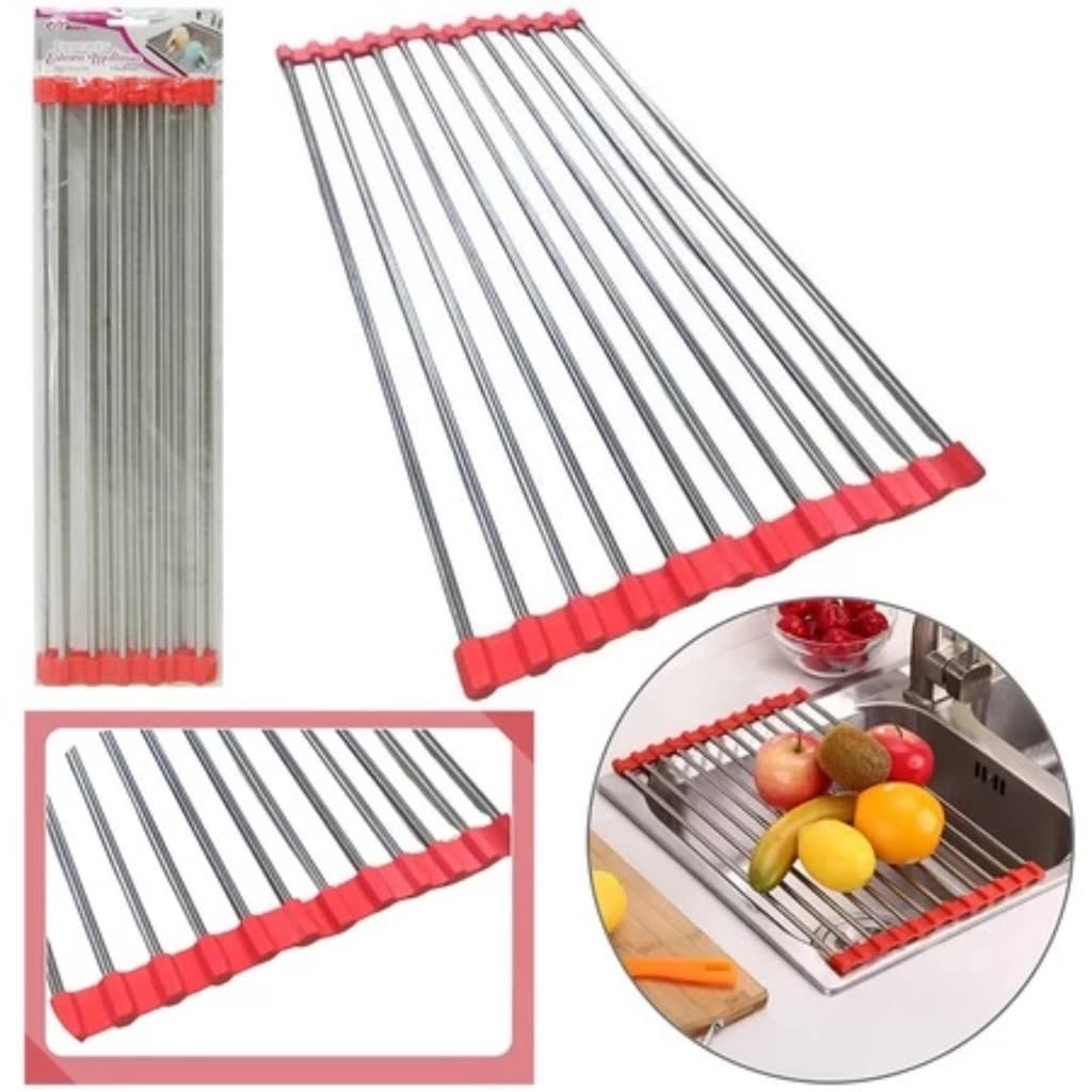 Escorredor de Pia Aço Inox Esteira Dobrável Ideal para Frutas Legumes e Louças Grande