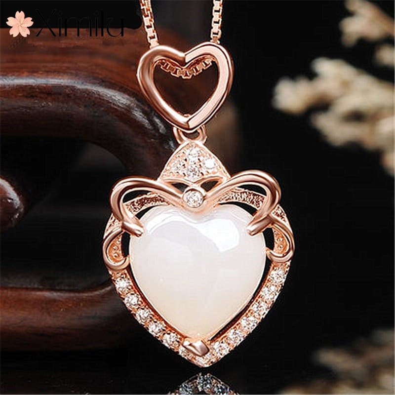 ❤ Amor pingente Natural Hetian Jade romântico rosa ouro colar feminino moda confissão jóias