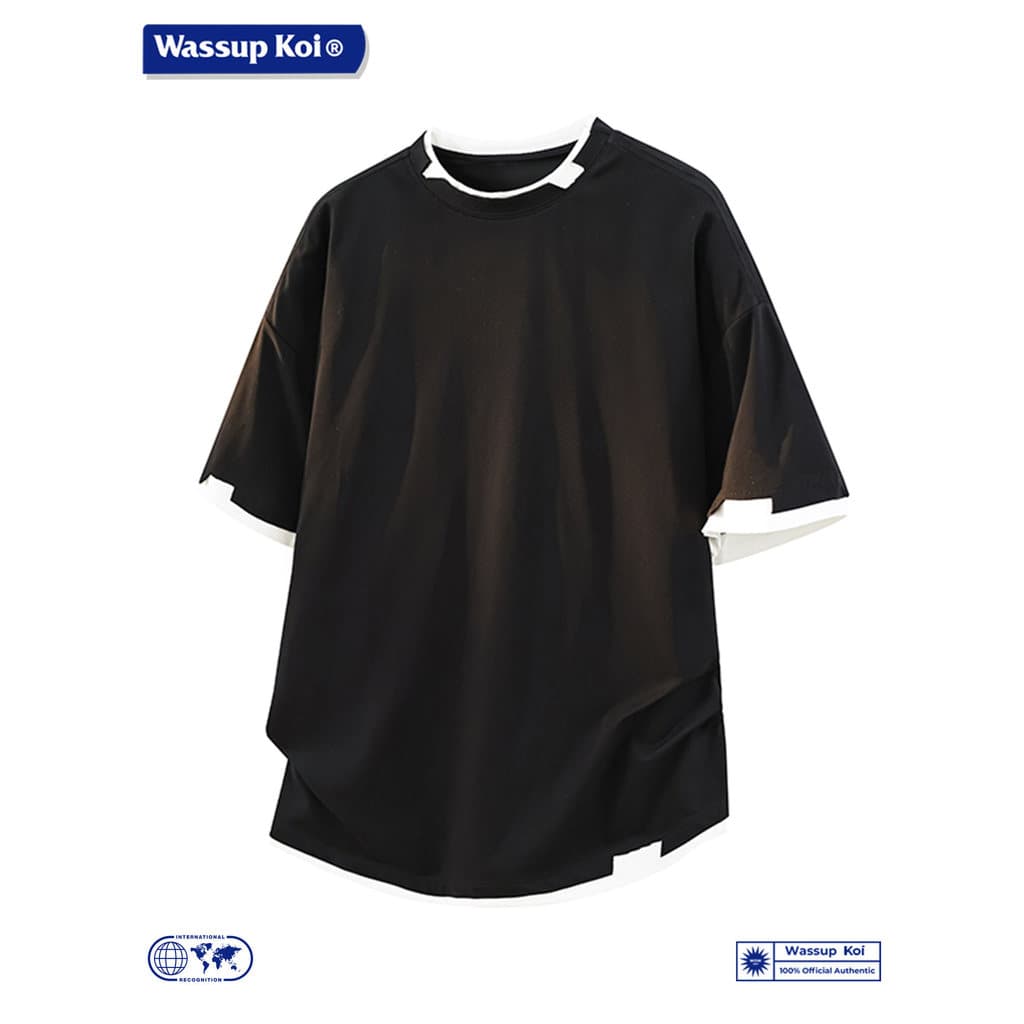 WASSUP KOI Falso costura de duas peças de manga curta camiseta masculina verão solto street Wear topo masculino moda rua
