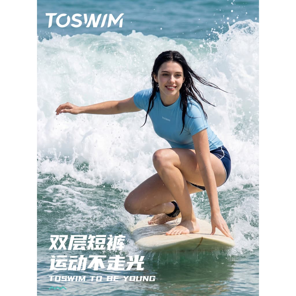 TOSWIM senhoras Split maiô manga curta Shorts ar nublado couro vitalidade esportes primavera quente férias surf Fitness