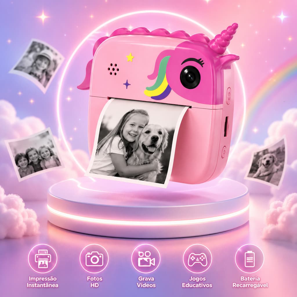 Câmera De Impressão Instantânea Tela De 2.4 Polegadas 1080P Foto Vídeo 32GB Cartão 2 Papel Natal Para Crianças