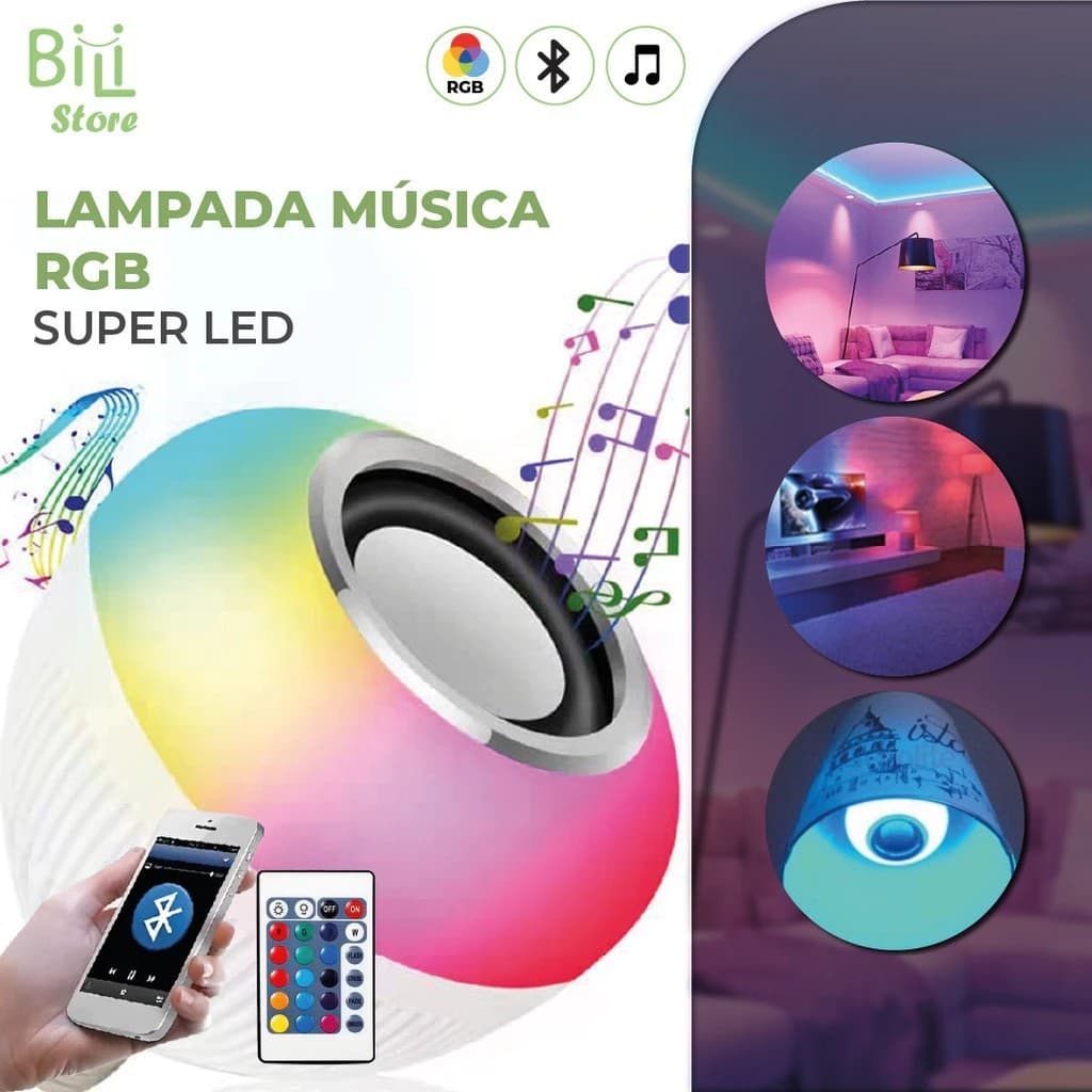 Lampada Bluetooth Com Led Rgb Musica 12w + Controle Remoto- com Socket Padrão