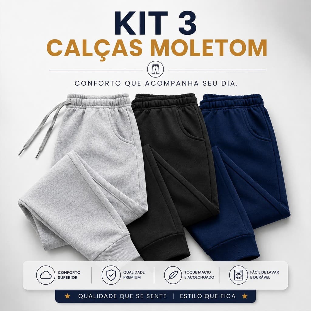 KIT 3 Calça Moletom Grossa Unissex Com Punho e Elastico