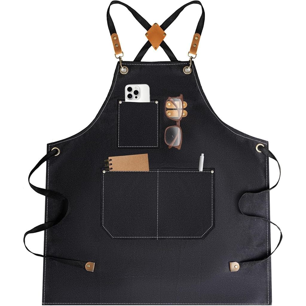 Aventais para Mulheres e Homens com Grandes Bolsos, Aventais de Algodão Impermeáveis para Cozinhar, Servir, Grelhar, Chu