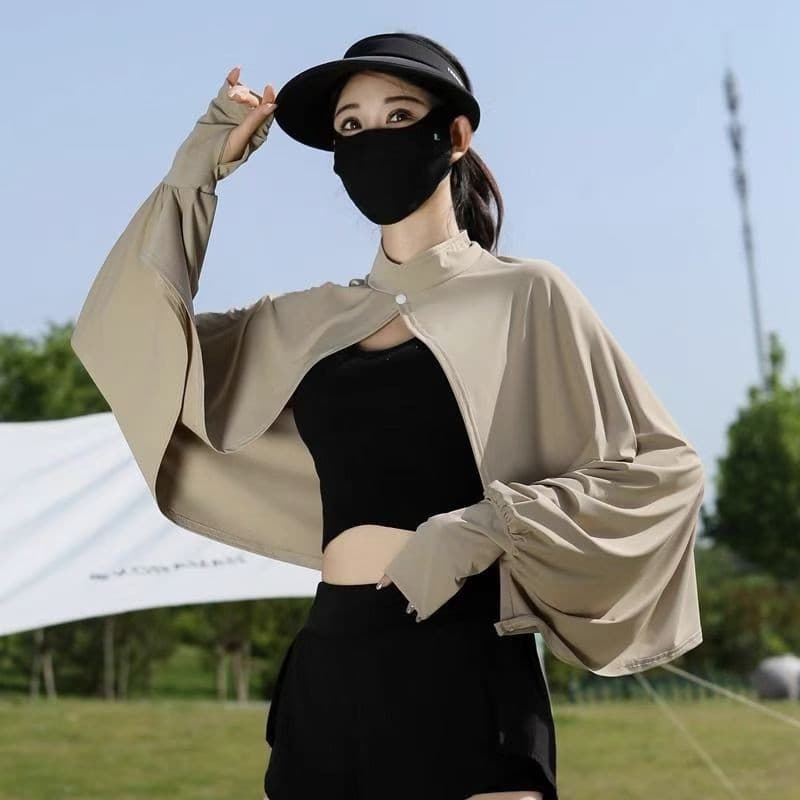 Protetor solar xale feminino verão ciclismo condução Anti-ultravioleta blusa manto respirável solto de manga comprida