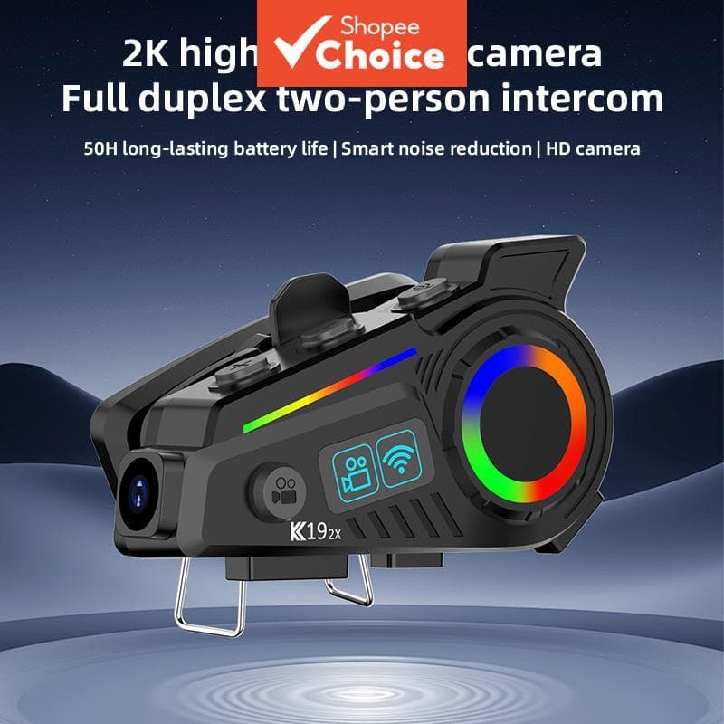 Fone de Ouvido Bluetooth Sem Fio para Capacete, Headset 2K, Intercomunicação, Gravação de Vídeo, Compartilhamento de