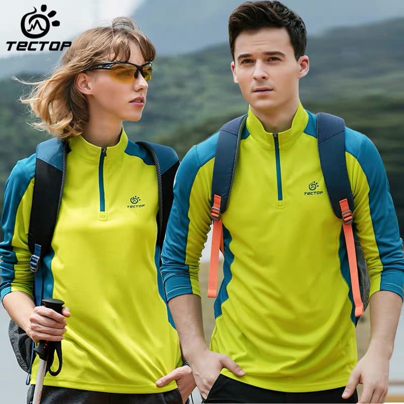 TECTOP TECTOP Primavera Verão Ao Ar Livre Camiseta de Secagem Rápida de Manga Comprida Homens Mulheres Caminhadas Gola A