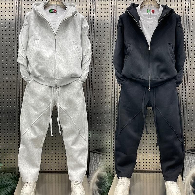 Outono inverno Boxy pesado americano solto terno masculino com capuz Cardigan moletom calças casuais esportes calças ret
