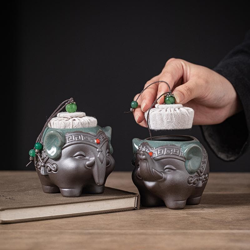 Criativo elefante bule de chá cerâmica casa Boutique pequeno Pu'er chá armazenamento pote de chá à prova de umidade sela