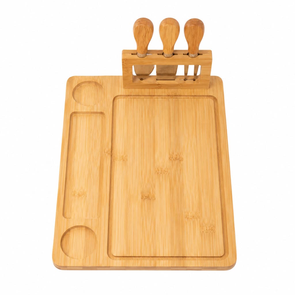 Tábua De Frios Bambu Com Facas Queijos Petiscos, Kit Tábua E Facas De Queijo, Tábua De Corte Bambu Para Queijos