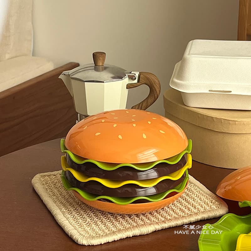 [Conjunto de 7 peças] prato de frutas de hambúrguer fofo, talheres domésticos, prato, osso, borboleta, mesa de jantar in