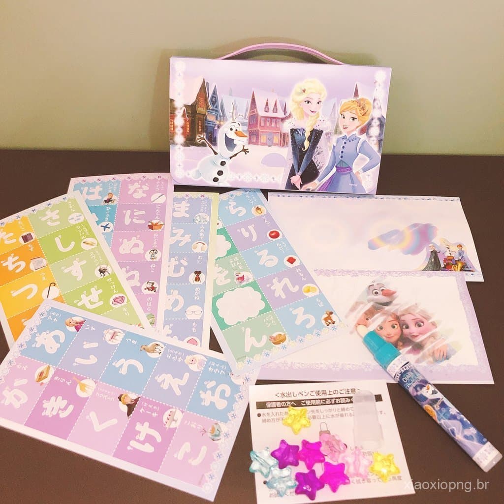 Novo item econômico japonês: Conjunto de brinquedos para prática de traçado do alfabeto japonês com tema de Frozen, pres