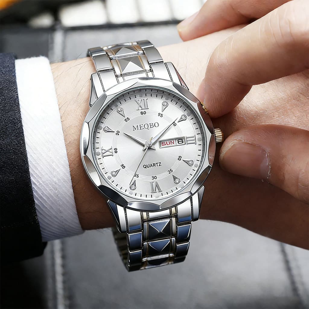 Relógio de venda quente masculino High-End sentimento atacado Cross-Border ponteiro luminoso calendário rebites liga Qu