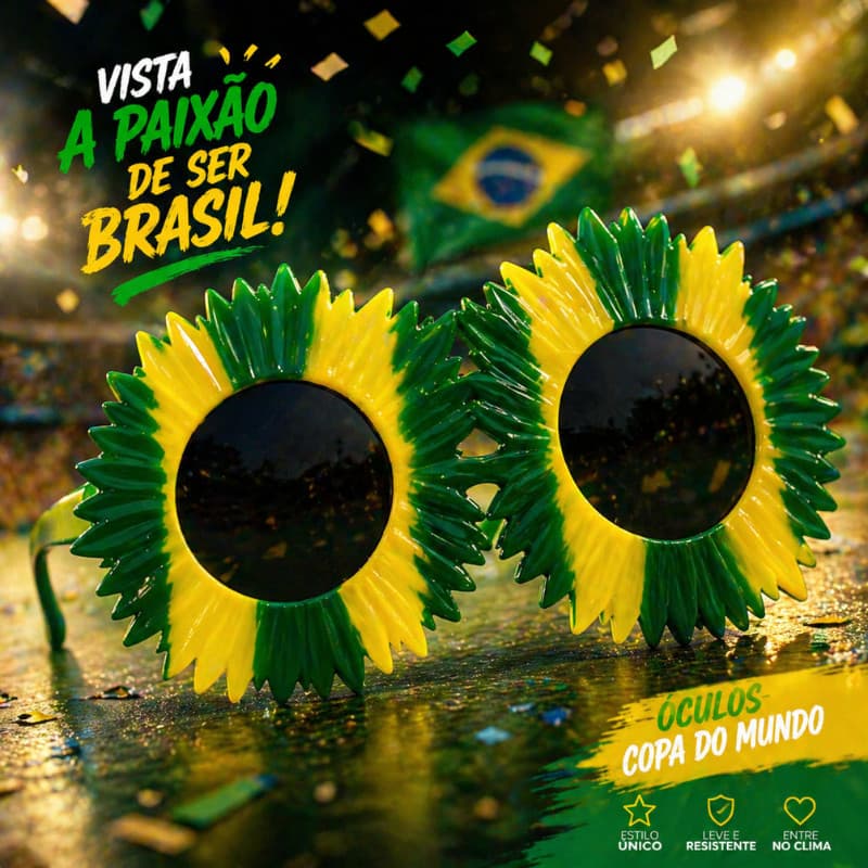 Óculos Copa do Mundo Brasil Girassol Verde e Amarelo Seleção