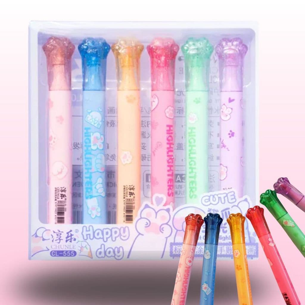 5RAY KIT 06 MARCADORES HIGHLIGHTER COM TAMPA EM FORMA DE PATA DE GATO |         Pássaros pequenos e divertidos |
