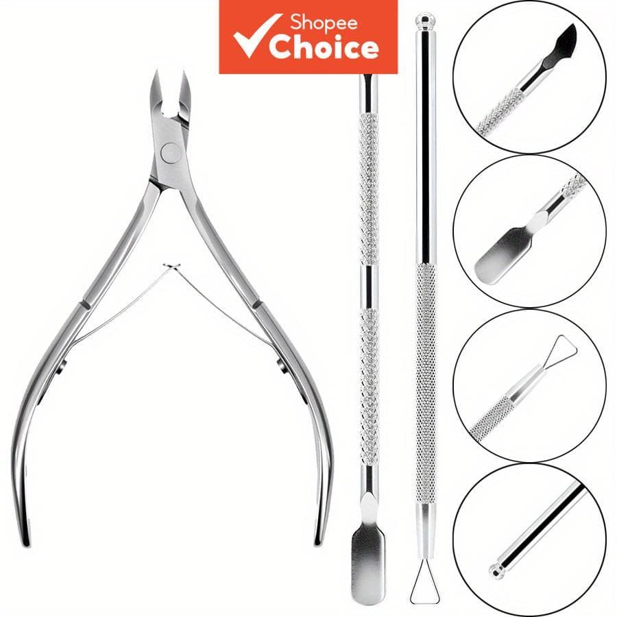 Kit-5 peças cortador de unha de aço inoxidável prata profissional, alicate multifuncional, empurrador de cutículas,